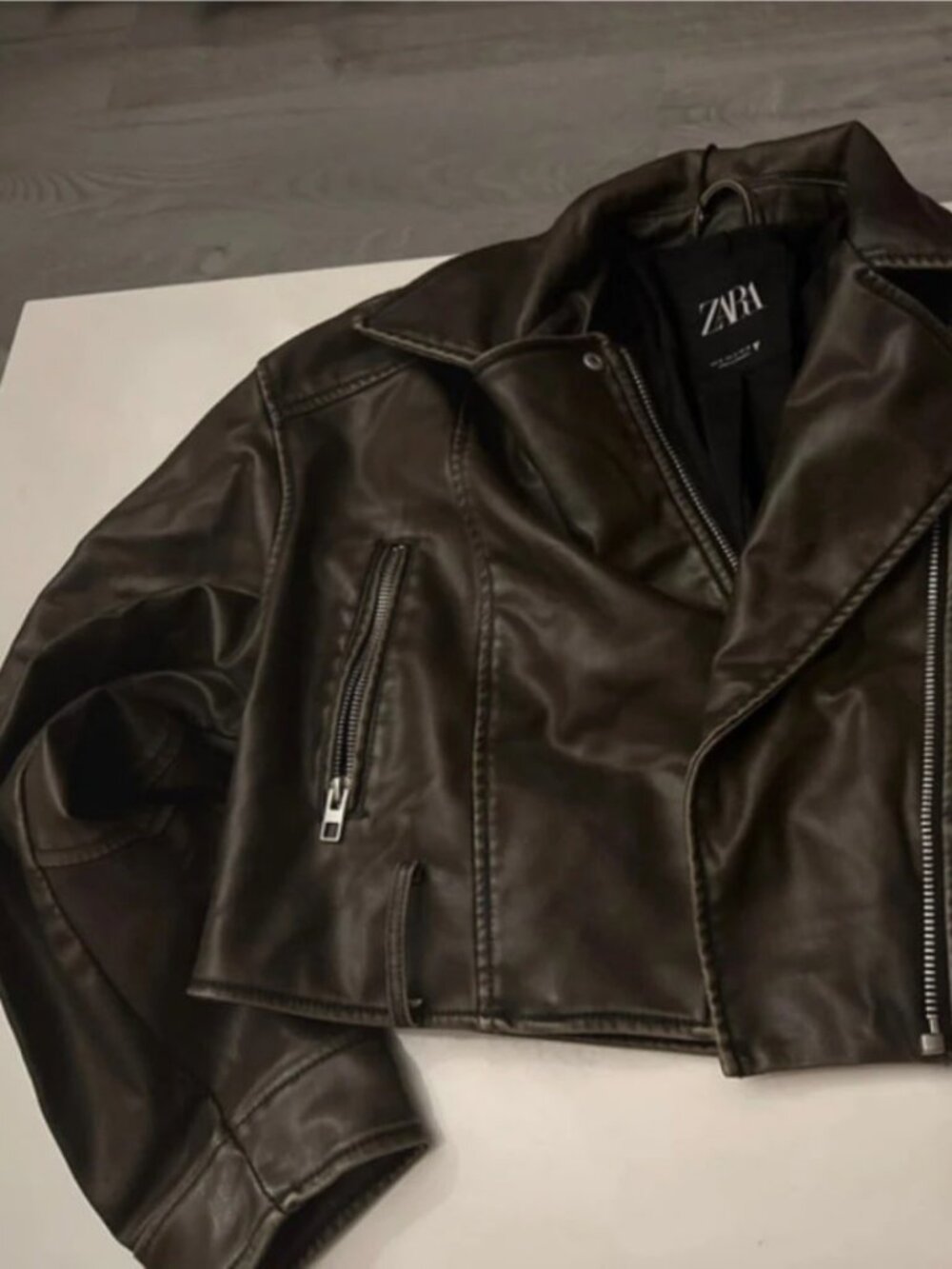 Black Faux Leather Biker Jacket, Size S